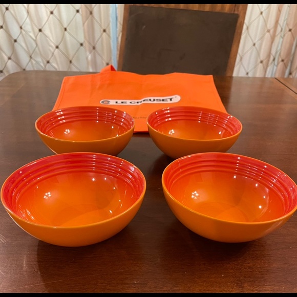 Le Creuset Other - NEW 4 LE CREUSET BOWLS FLAME COLOR MEDIUM w/BAG